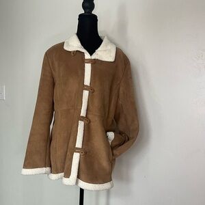 Christopher & Banks Brown Teddy Jacket with Cream Sherling Faux Suede Toggle